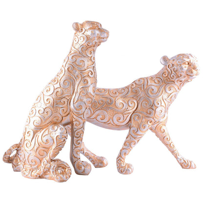 Skin Panther Animal Showpiece Antique Sculpture for Home Decor Showpiece Figurine (Set Of 2)