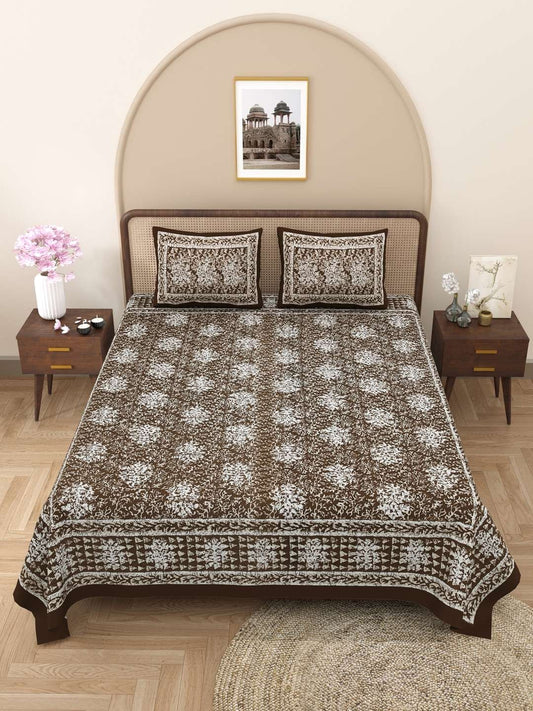 100% Pure Cotton Traditional Printed Bedsheet for Double Bed King Size Bedsheet with 2 Pillow Covers