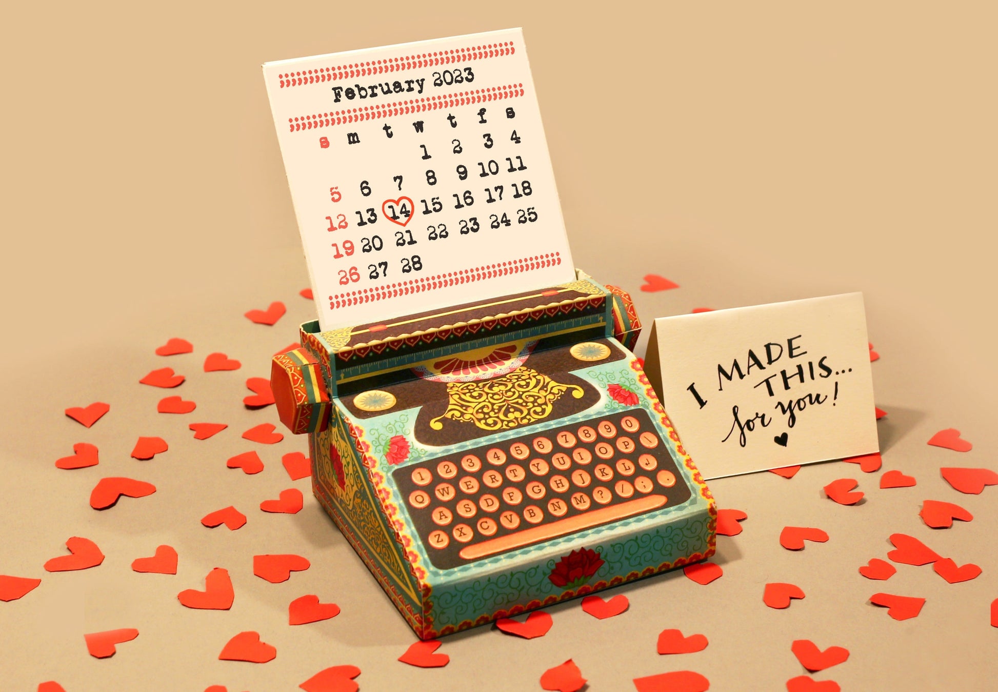 Colourful Typewriter Desk Calendar 2025 & 2026 DIY Paper Craft Kit