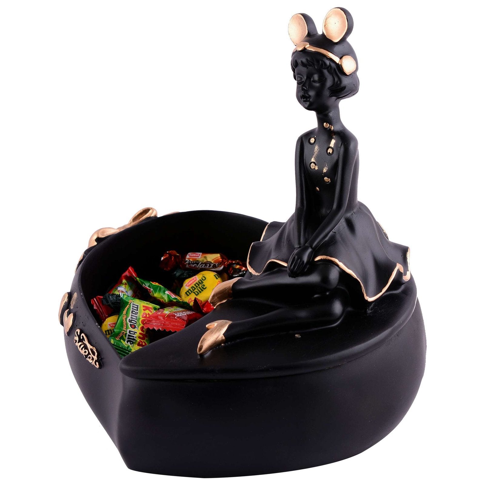 LADY with Basket Showpiece for Home Decor black Showpiece | Girl Basket Showpiece & Office Decor Showpiece
