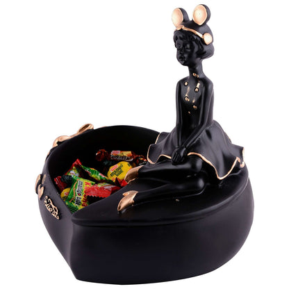 LADY with Basket Showpiece for Home Decor black Showpiece | Girl Basket Showpiece & Office Decor Showpiece