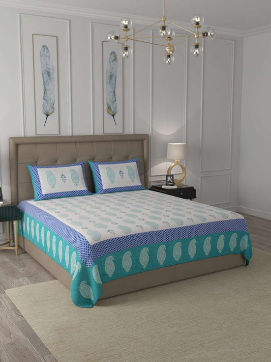 100% Pure Cotton Traditional Printed Bedsheet for Double Bed King Size Bedsheet with 2 Pillow Covers