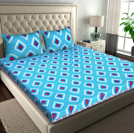 100% Pure Cotton Traditional Printed Bedsheet for Double Bed King Size Bedsheet with 2 Pillow Covers