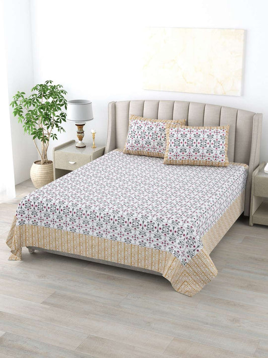100% Pure Cotton Traditional Printed Bedsheet for Double Bed King Size Bedsheet with 2 Pillow Covers