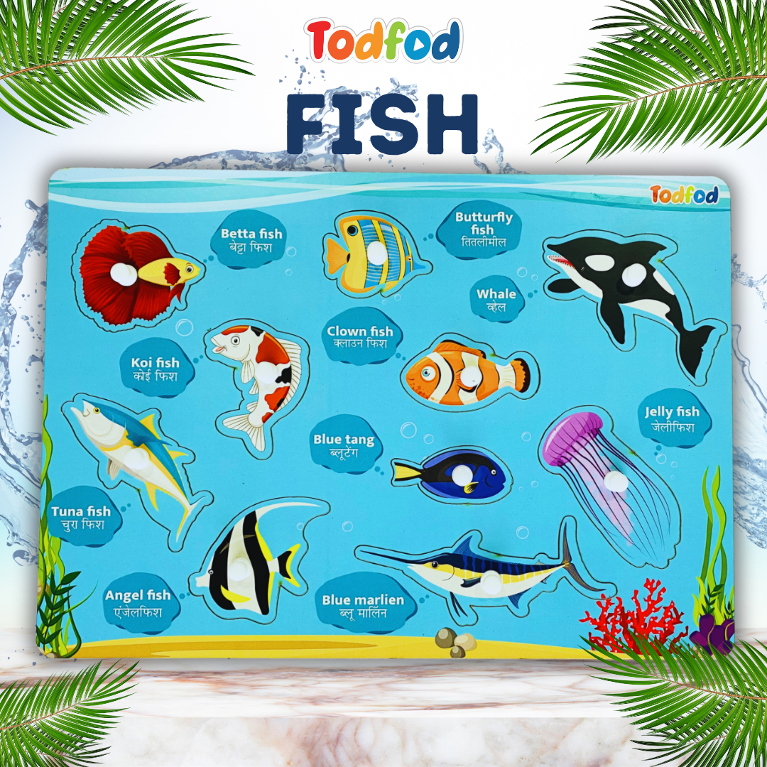 Fish & Vegetable Characters Knob & Pegged Puzzle for Kids