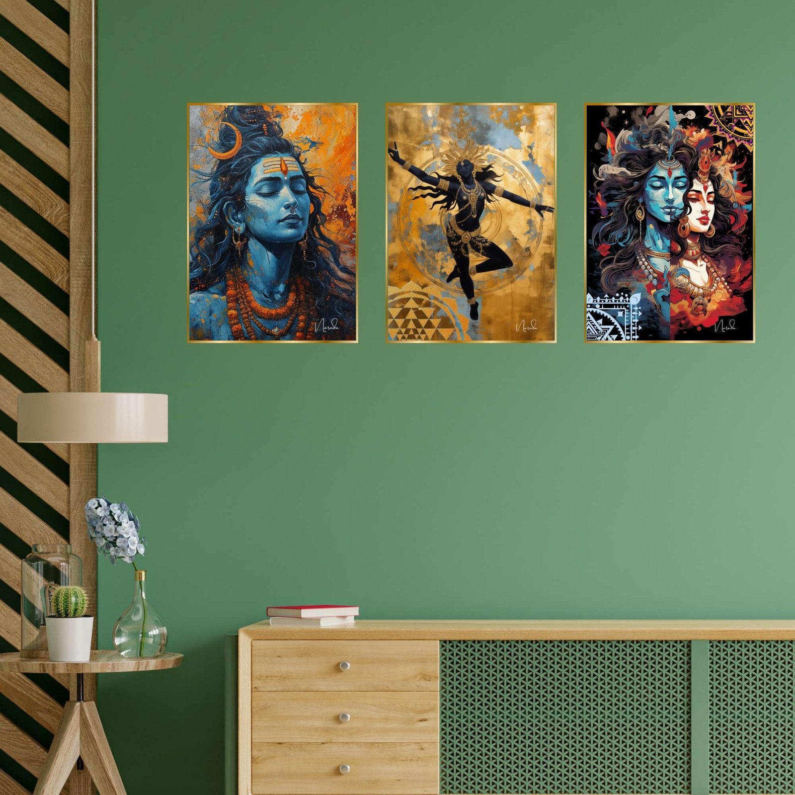 Set of Three Wall Paintings for Wall Dacoration Golden Framed Wall Paintings for Living Room & Bedroom Wall Art for Home Decoration & Office Wall Décor (24×18 inch CH-GD3-2)