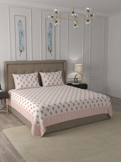 100% Pure Cotton Traditional Printed Bedsheet for Double Bed King Size Bedsheet with 2 Pillow Covers
