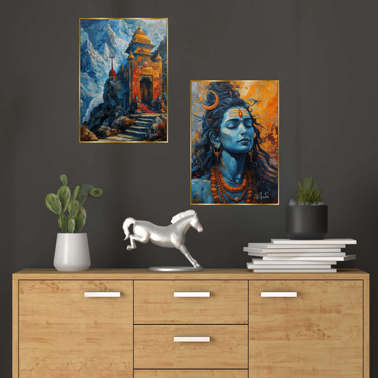 Set of Two Wall Paintings for Wall Dacoration Golden Framed Wall Paintings for Living Room & Bedroom Wall Art for Home Decoration & Office Wall Décor (14×11 inch CH-GD2-7)