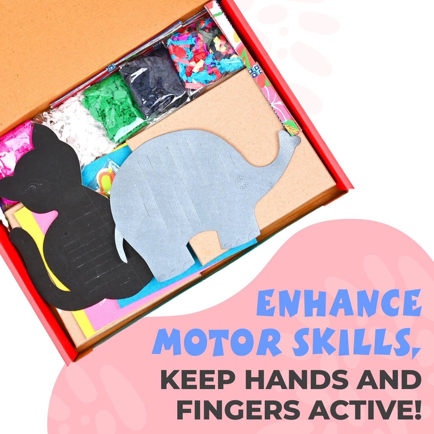 DIY Paper Weaving Wall Decor Set of 3 Animal Activity Kit- ELEPHANT, RABBIT & CAT