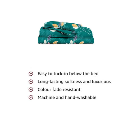 BSB HOME Premium Cotton Feel Single Bedsheet with One Pillow Cover for Coat/Diwan Dark Green