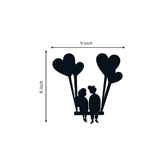 Ecraftindia Young Loving Couple With Hearts Balloons Black Engineered Wood Cutout Wall Art Decor