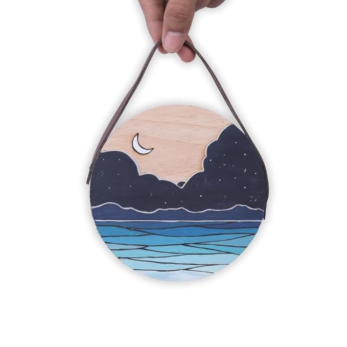 Hobby India Diy Ocean Twilight Pine-wood Nature Kits for Art & Crafts Painting Kit for Adults | Hanging Decorations