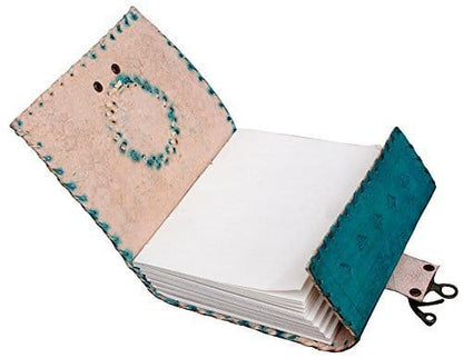 Craftshades – Metal Lock Single Stone Aqua Blue Embossed Design 7″5 Handcrafted Leather Journal/Diary 200 page | 100% Genuine Leather