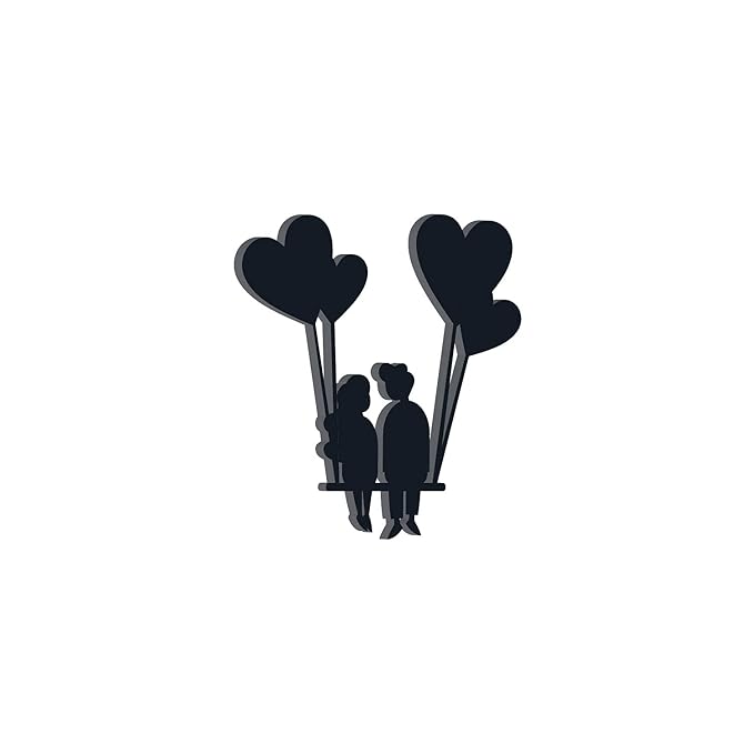 Ecraftindia Young Loving Couple With Hearts Balloons Black Engineered Wood Cutout Wall Art Decor