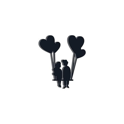 Ecraftindia Young Loving Couple With Hearts Balloons Black Engineered Wood Cutout Wall Art Decor
