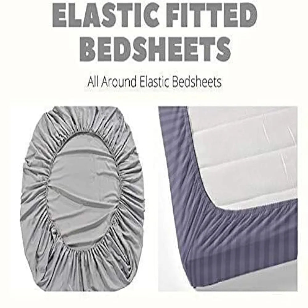 Fresh From Loom Soft Glace Cotton Fitted Bedsheet King Size Bed with Two Pillow Cover Elastic Geometric Bluish Multicolor 144 TC