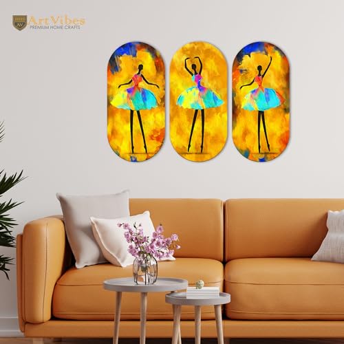 Artvibes Ballerina Dancing Abstract Art Wooden Wall Hanger for Home | Set of 3