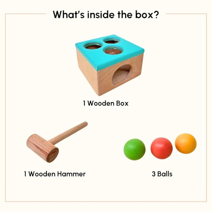 Curious Cub Wooden Hammer Ball Knock | Pounding Bench With Box Case | Early Educational Montessori Toy Set for Kids