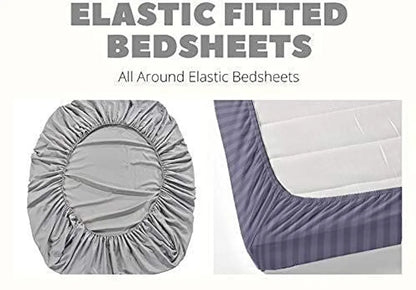 Fresh From Loom Elastic Fitted Floral Bed Sheets King Size Bed With Two Pillow Cover Fitted Bedsheet 144 Tc BBM White