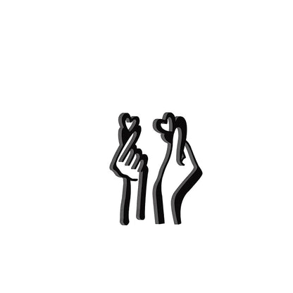 Ecraftindia Loving Couple Hands Heart Sign Black Engineered Wood Cutout Wall Art Decor | Love, Romantic Wall Hanging