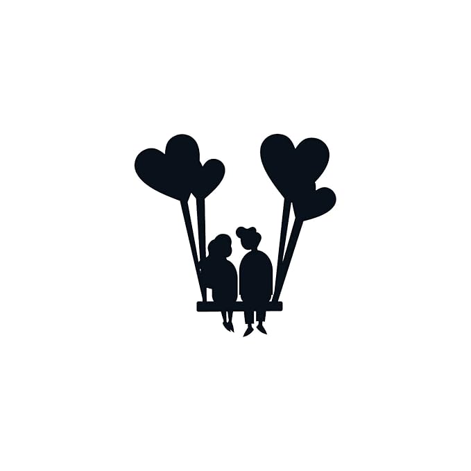 Ecraftindia Young Loving Couple With Hearts Balloons Black Engineered Wood Cutout Wall Art Decor