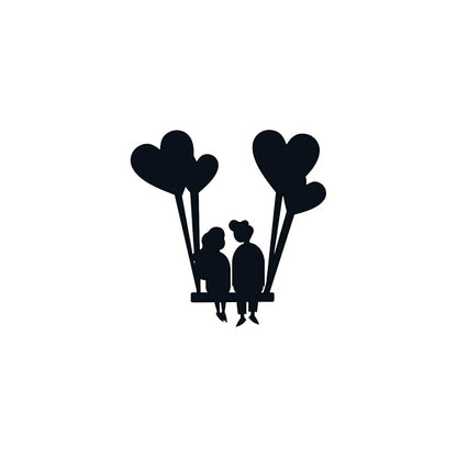 Ecraftindia Young Loving Couple With Hearts Balloons Black Engineered Wood Cutout Wall Art Decor