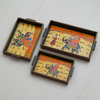 Set of 3 Handcrafted Wooden Trays: Versatile and Elegant Serving Solutions