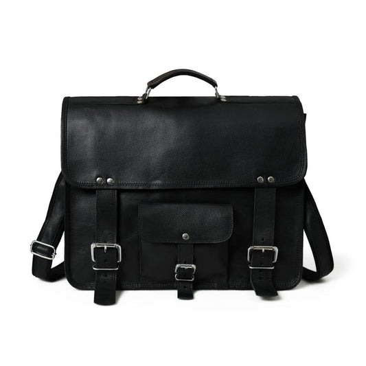 Craftshades – 11*15″ Single Pocket Handcrafted Messenger Goat Leather Bag – Black Color | 100% Genuine Leather