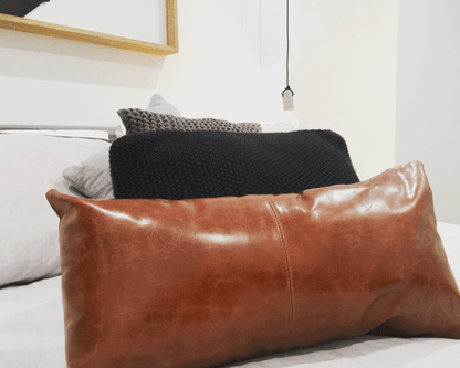 100% Goat Leather Pillow Cover – Sofa Cushion Case – Decorative Throw Covers for Living Room & Bedroom – Light Brown Pack of 1