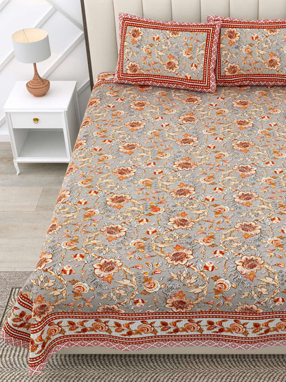100% Pure Cotton Traditional Printed Bedsheet for Double Bed King Size Bedsheet with 2 Pillow Covers
