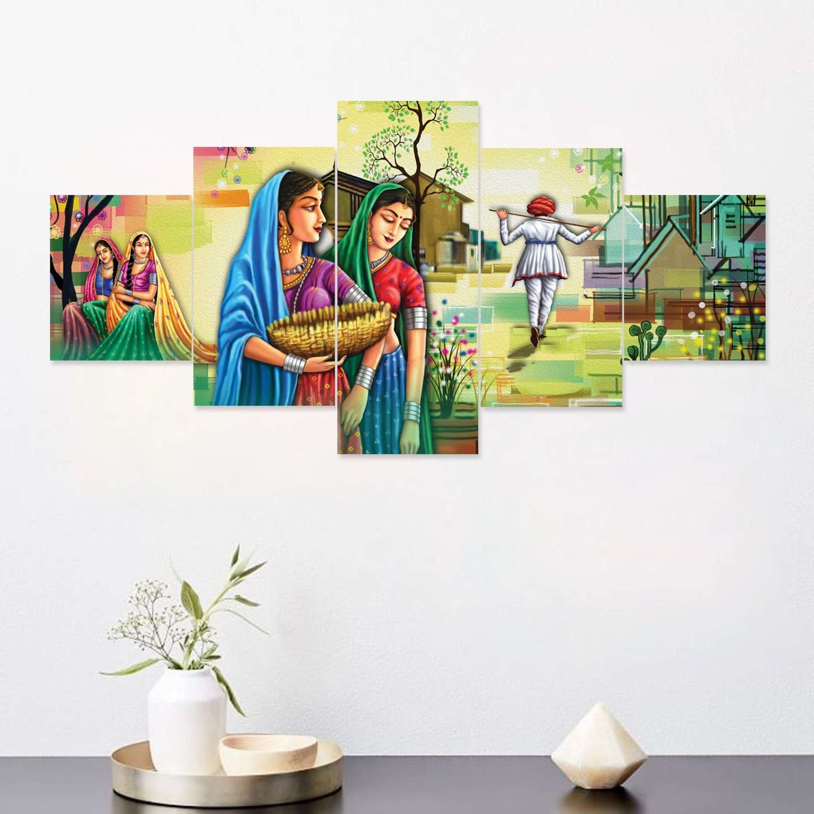 Rajsthani Set of Five 3D Framed Paintings for Wall Decoration – Ideal for Home, Living Room, and Bedroom (75 x 43 CM)