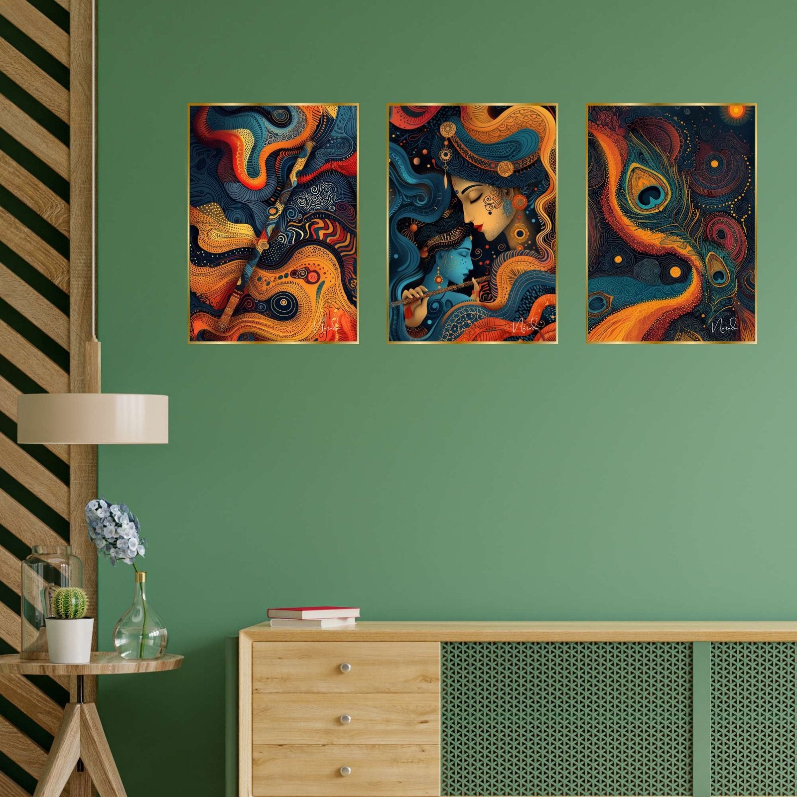 Set of Three Wall Paintings for Wall Dacoration Golden Framed Wall Paintings for Living Room & Bedroom Wall Art for Home Decoration & Office Wall Décor (24×18 inch CH-GD3-3)