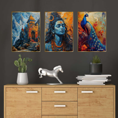 Set of Three Wall Paintings for Wall Dacoration Golden Framed Wall Paintings for Living Room & Bedroom Wall Art for Home Decoration & Office Wall Décor (24×18 inch CH-GD3-8)