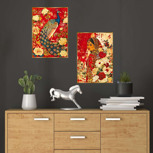 Set of Two Wall Paintings for Wall Dacoration Golden Framed Wall Paintings for Living Room & Bedroom Wall Art for Home Decoration & Office Wall Décor (14×11 inch CH-GD2-3)