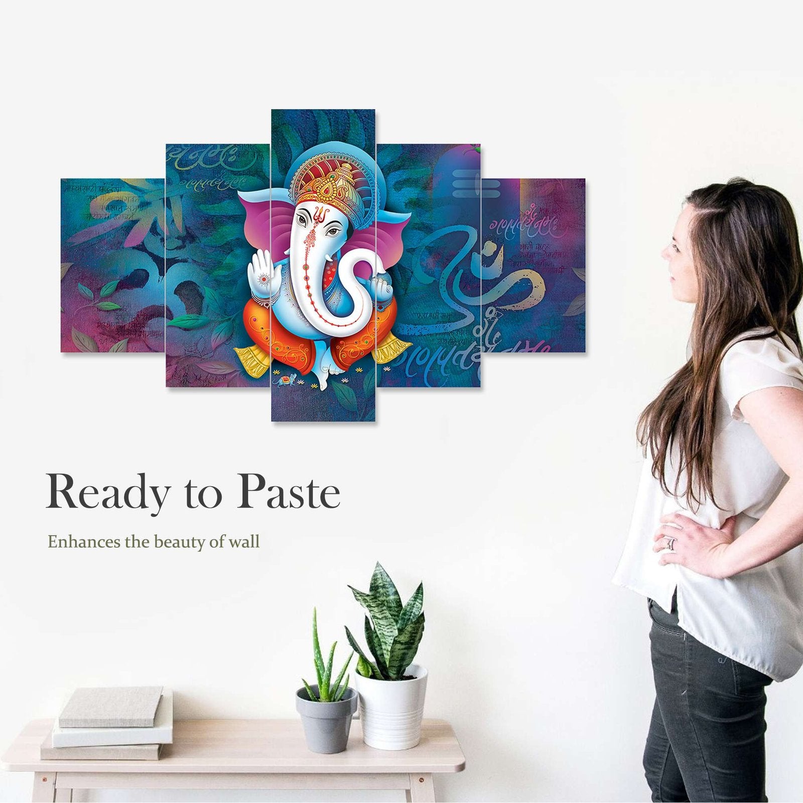 GANESH Set of Five 3D Framed Paintings for Wall Decoration – Ideal for Home, Living Room, and Bedroom (75 x 43 CM)
