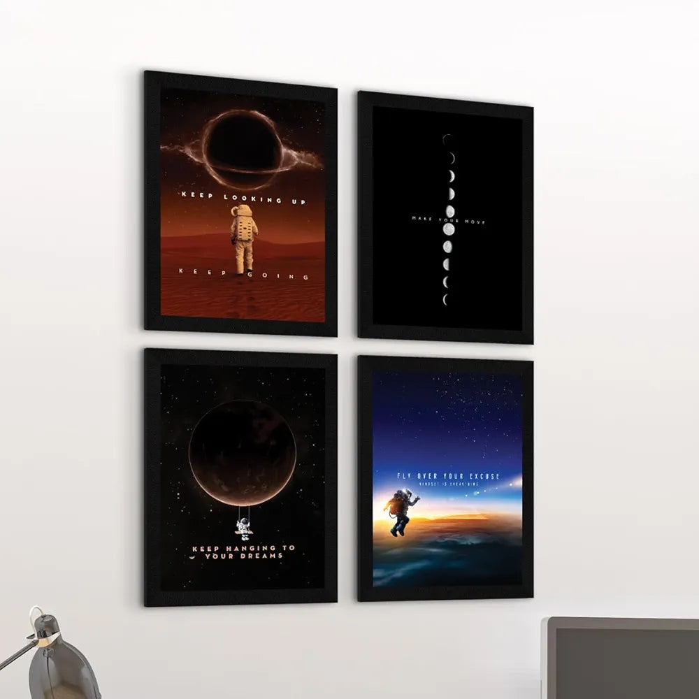 ArtX Paper Science Space Motivational Wall Frames Motivational Framed Posters A4 Set of 4