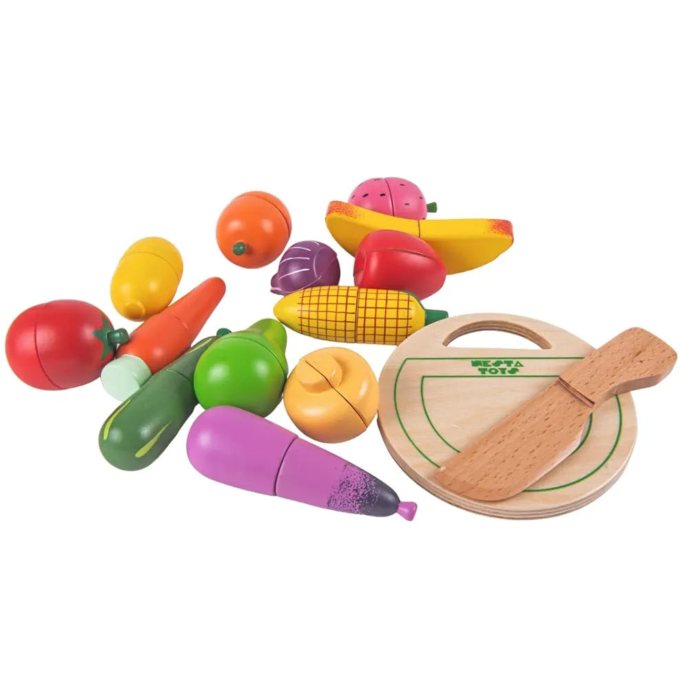 NESTA TOYS - Wooden Vegetable and Fruit Toy Set | Pretend Play Food | Kitchen Set Toy 