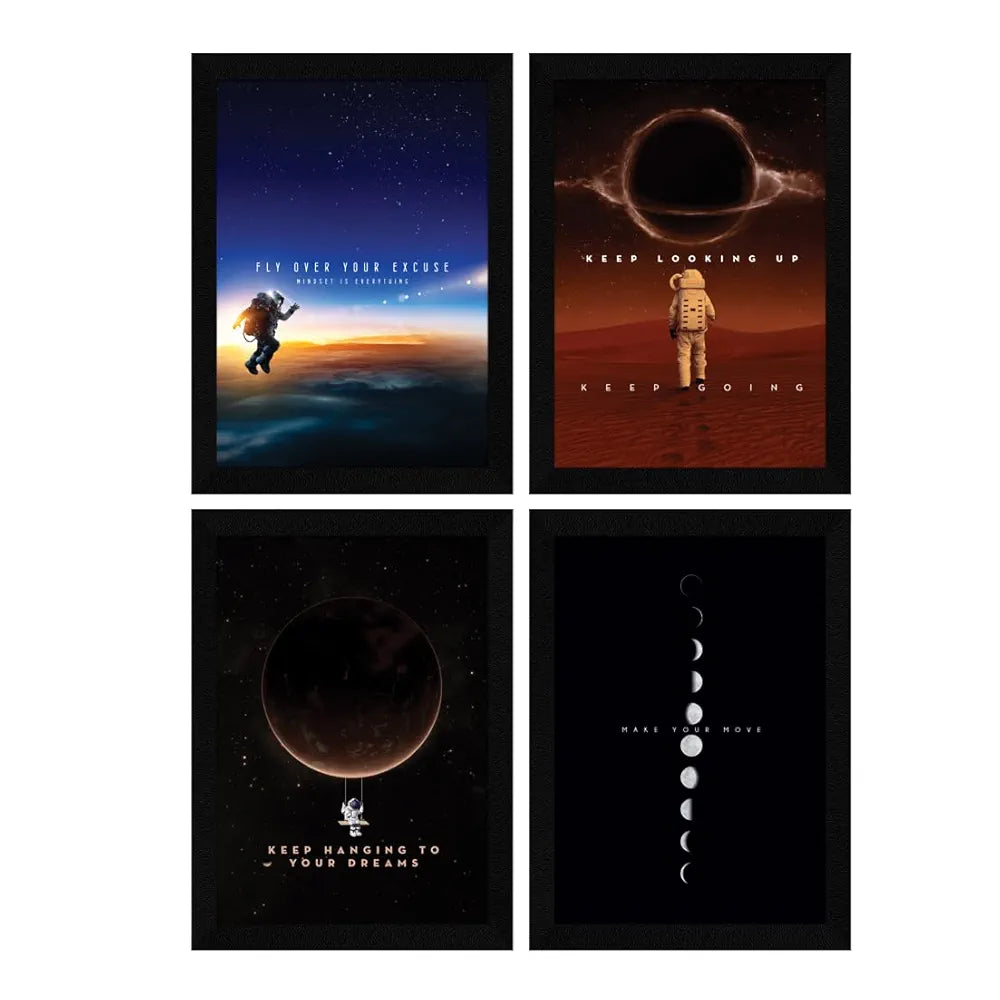 ArtX Paper Science Space Motivational Wall Frames Motivational Framed Posters A4 Set of 4