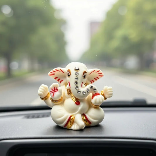 Unovate Ganesha Idol for Car Dashboard Elegant Marble Finish
