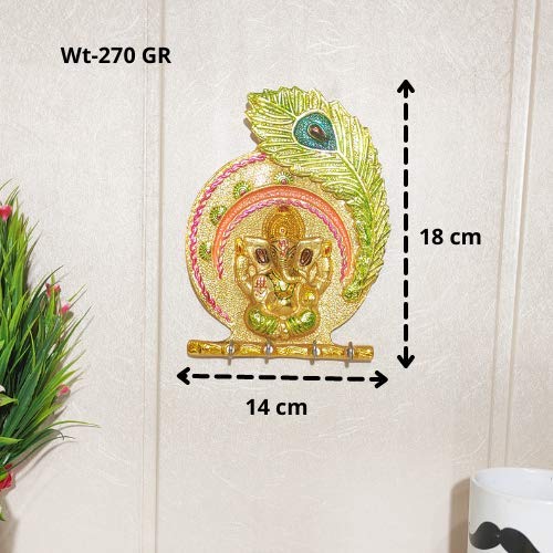 KridayKraft Metal Ganesha ji Key Holder With Meena Work Decorative for Wall Ganesh Statue