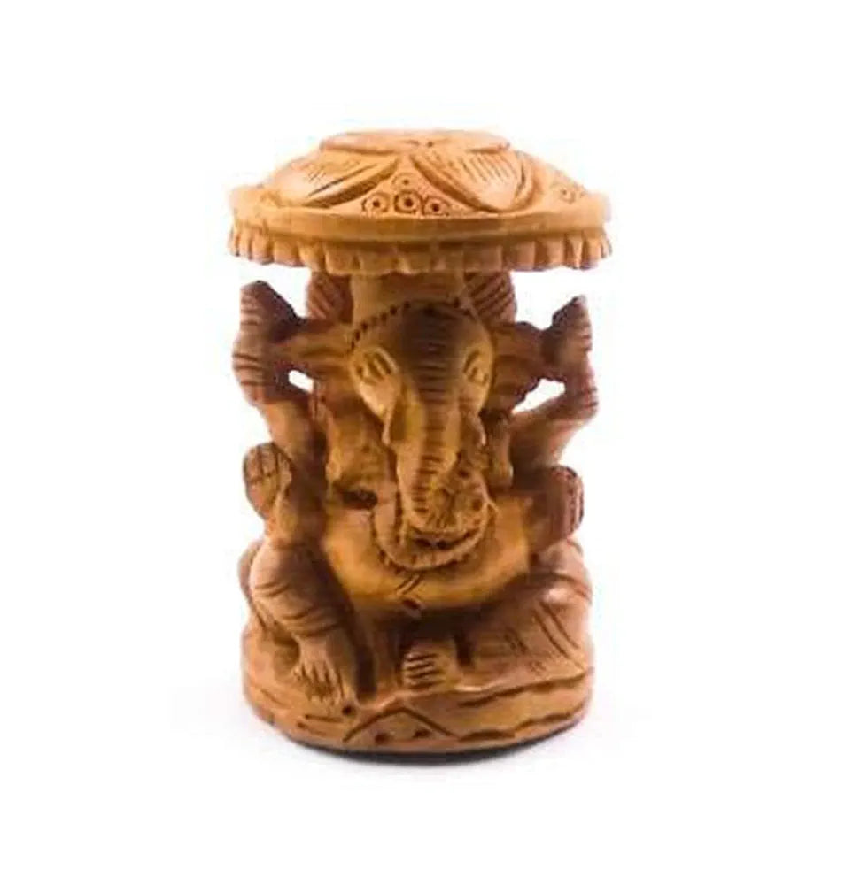 Shri Handicrafts 2" Hand Carved Lord Ganesha with Umbrella Wooden Idol