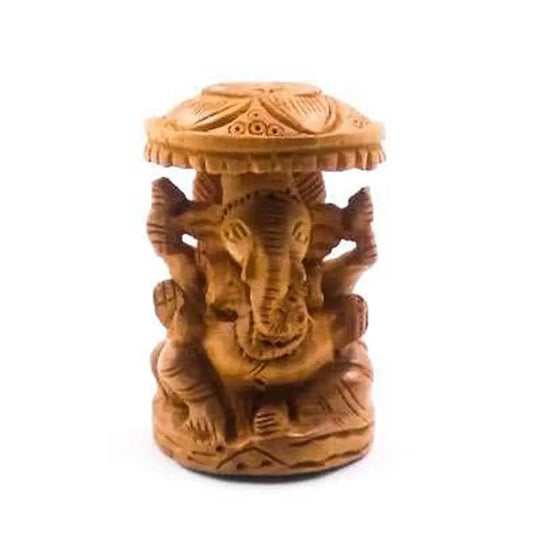 Shri Handicrafts 2" Hand Carved Lord Ganesha with Umbrella Wooden Idol