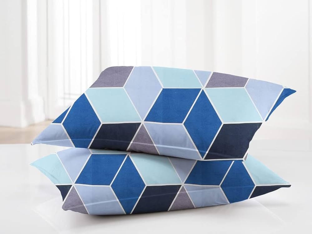 BSB HOME Prime Collections 160tc Pure Microfiber Glace Cotton Double Bedsheet with 2 King Size Pillow Covers-Blue and Grey
