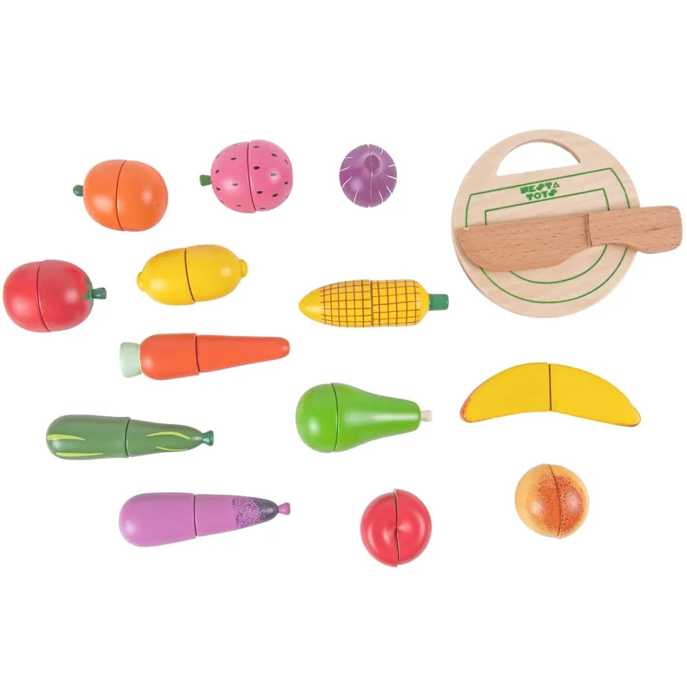NESTA TOYS - Wooden Vegetable and Fruit Toy Set | Pretend Play Food | Kitchen Set Toy 