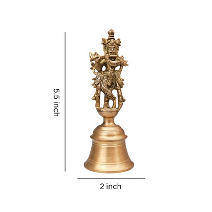 The Advitya Brass Krishan with Flute Standing on Bell