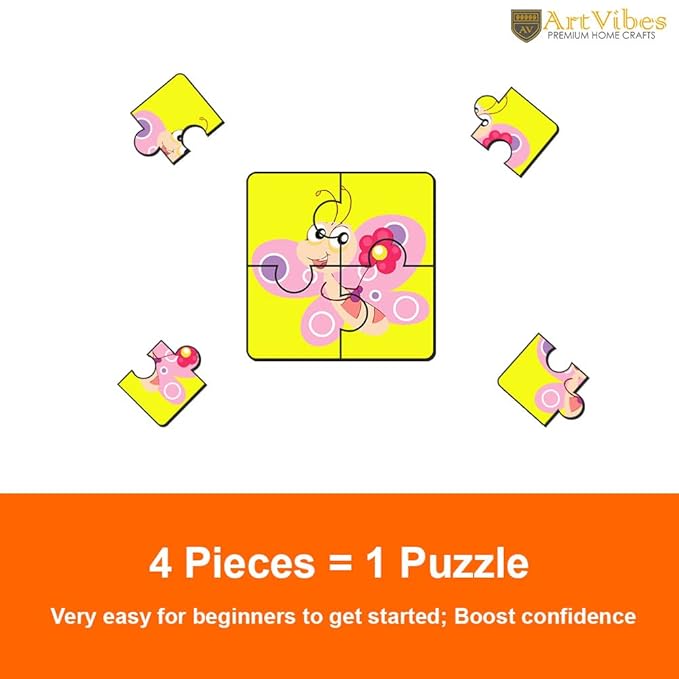 Artvibes Butterflies Wooden Jigsaw Puzzle Games for Children & Kids Age 2-5 | 4 Pieces Puzzles | Toddler's Wooden Puzzle | Set of 6