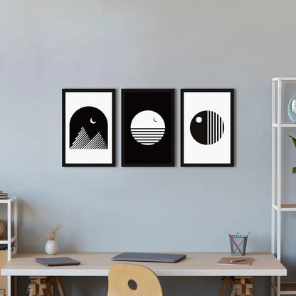 ArtX Paper Sun & Moon Wall Painting Big Size Framed Painting Multicolor Set Of 3