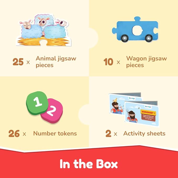 Bloomingo Learning Kit | 123 Ride With Animals | Fun Exciting Animal Adventure Puzzle & Activity Sheet