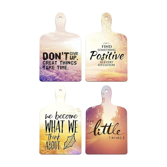 Artvibes Positive Things Designer Wooden Wall Hanger for Home Decor | Modern Artworks | Set of 4