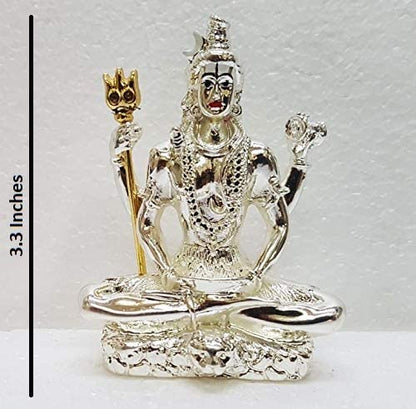 Gold Art India Lord Shiva Silver Plated Idol for Home Decor Mahadev Murti Statue for Gifting